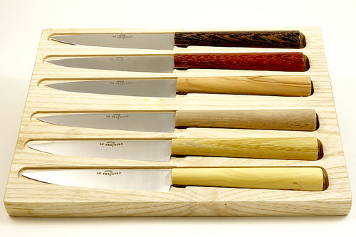 Coffret 6 couteaux de table en bois artisanaux haut de gamme Coutellerie du Périgord® fabriqué en 🇫🇷