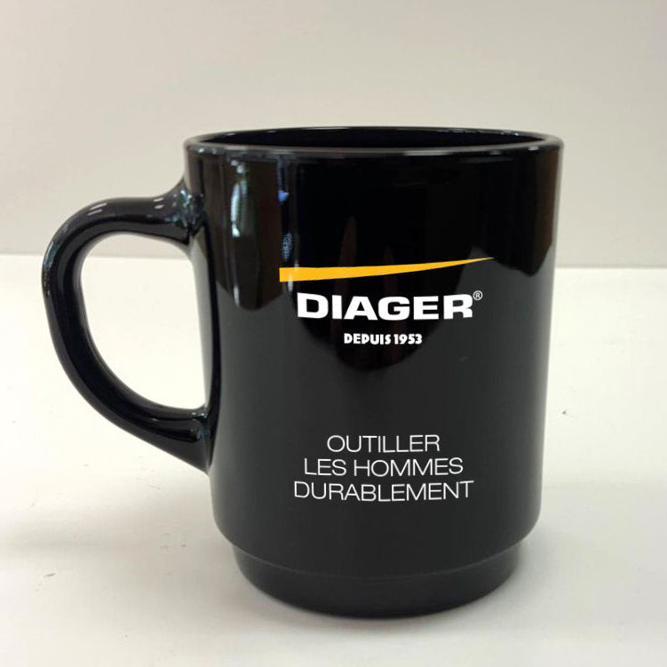 Mug Duralex Versailles noir personnalisé logo Diager - Le Cadeau Français