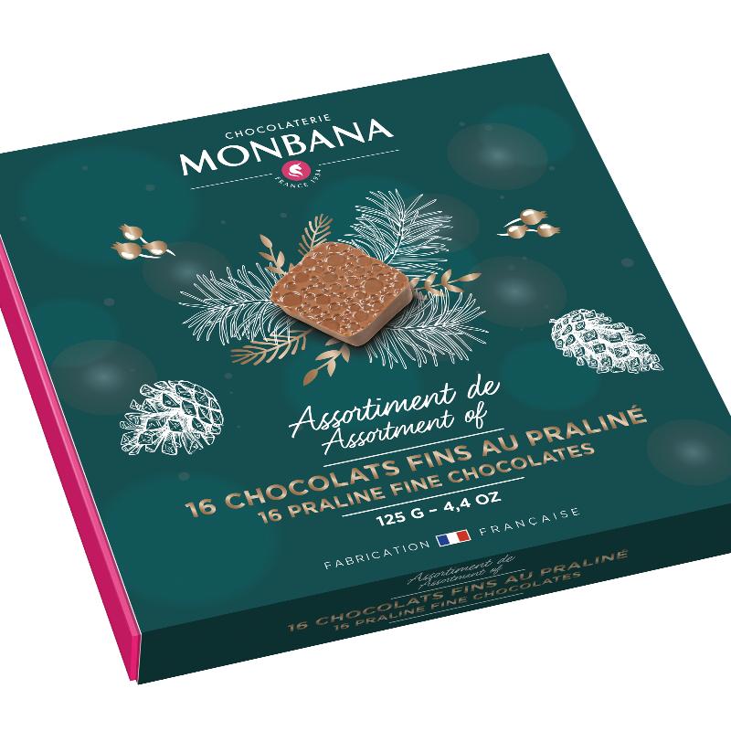Coffret de chocolats fins fourrés praliné