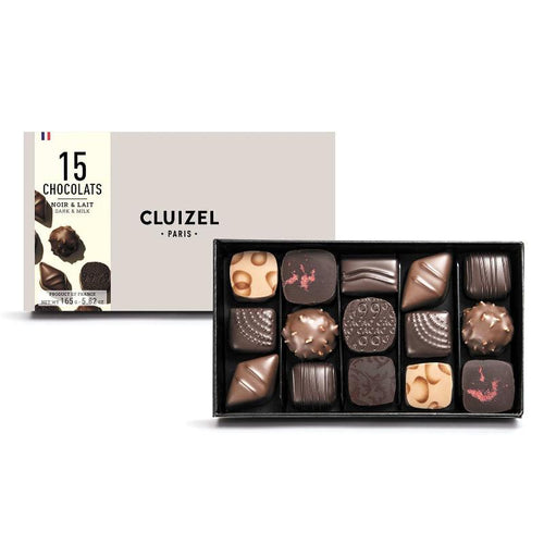 Coffret de 15 chocolats noir & lait premium CLUIZEL® fabrication France 🇫🇷