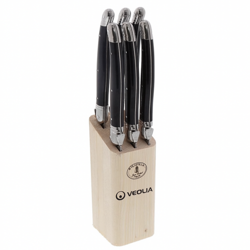 Bloc 6 couteaux steak Jean_Dubost manche ABS noir personnalisable - Le Cadeau Français