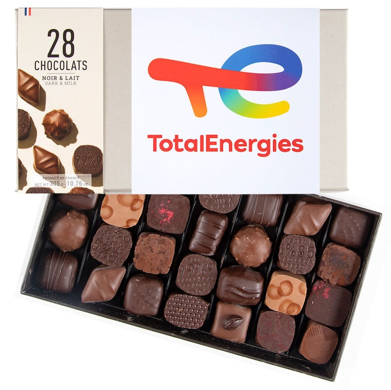 Boîte de chocolats personnalisée avec fourreau imprimé Total Energies - Le Cadeau Français