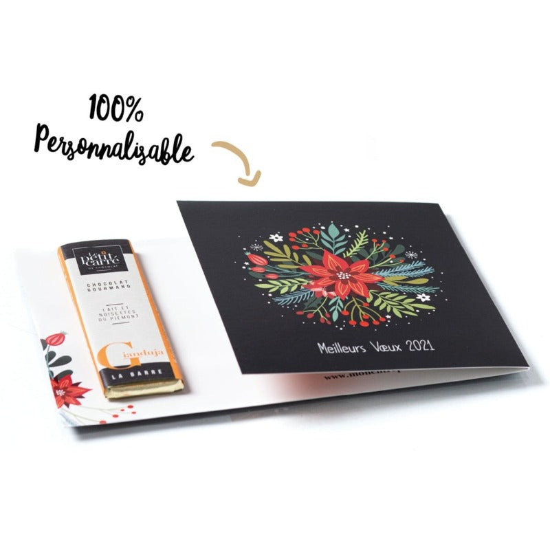 Barre de chocolat 10g Gianduja sur carte personnalisée Le Petit Carré de Chocolat®