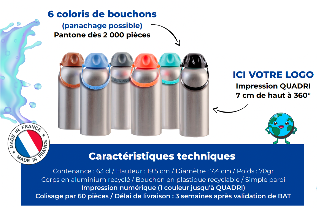 Gourde en Aluminium 63cl personnalisée fabrication France 🇫🇷
