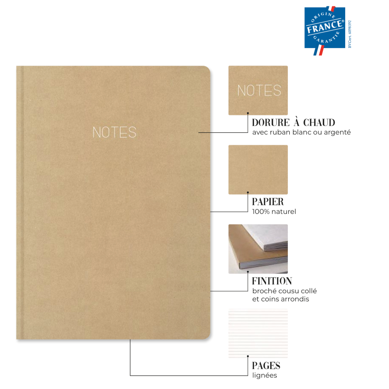 Carnet de notes A5 couverture souple ECOKRAFT Origine France Garantie personnalisé fabrication France 🇫🇷