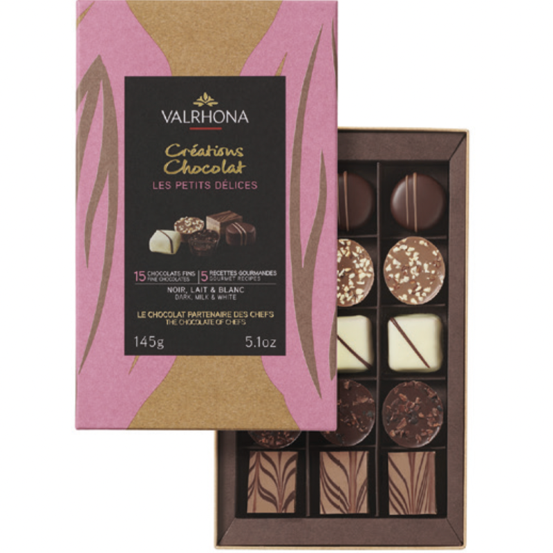 Coffret de 15 chocolats noir, lait et blanc 145g Valrhona® fabrication France 🇫🇷