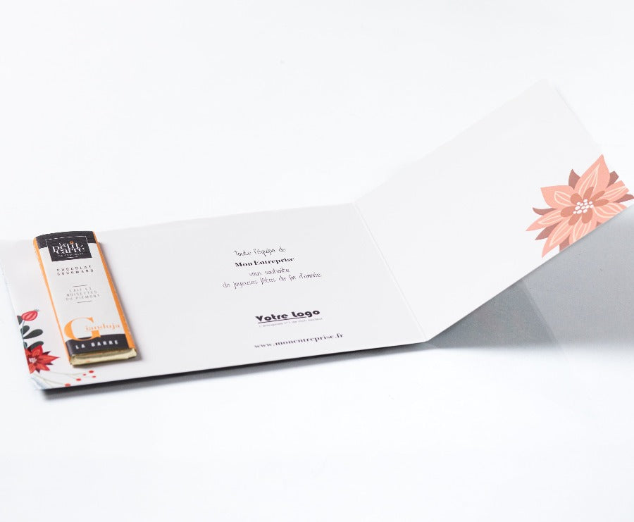 Barre de chocolat 10g Gianduja sur carte personnalisée Le Petit Carré de Chocolat®