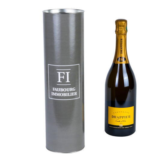 Champagne en tube personnalisé Faubourg Immobilier