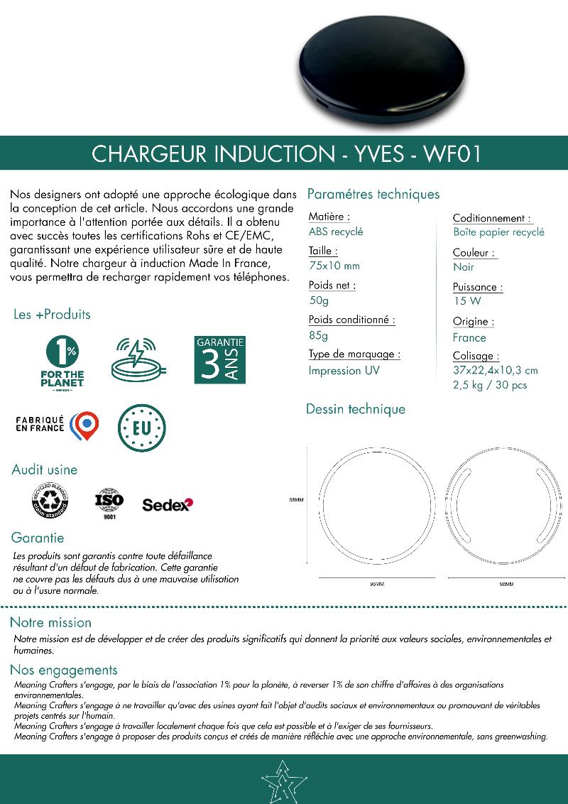 Chargeur à induction 15W garanti 3 ans