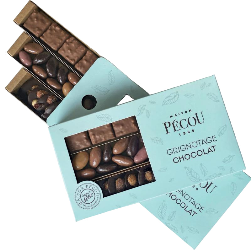 Coffret mendiants rochers et enrobés 220g Maison Pécou® GRIGNOTAGE CHOCOLAT fabrication France 🇫🇷-Le Cadeau Français®