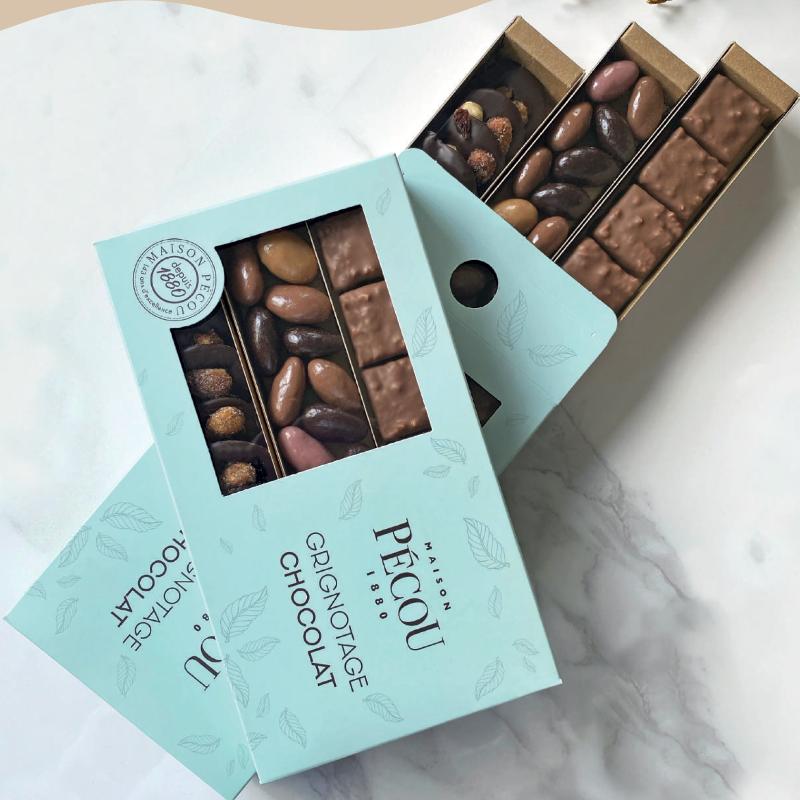 Coffret mendiants rochers et enrobés 220g Maison Pécou® GRIGNOTAGE CHOCOLAT fabrication France 🇫🇷-Le Cadeau Français®
