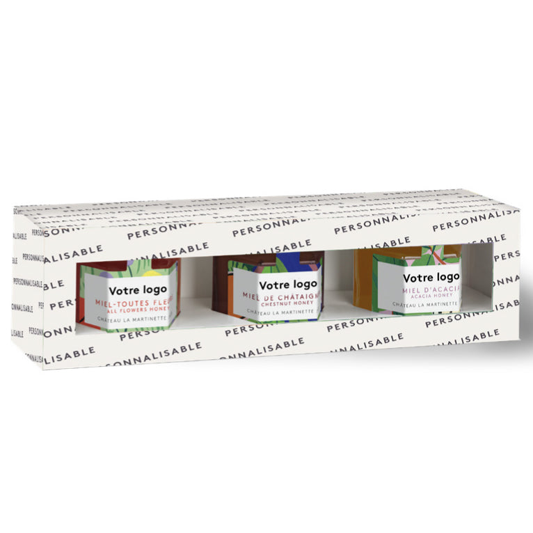 Coffret 3 pots de miel personnalisé
