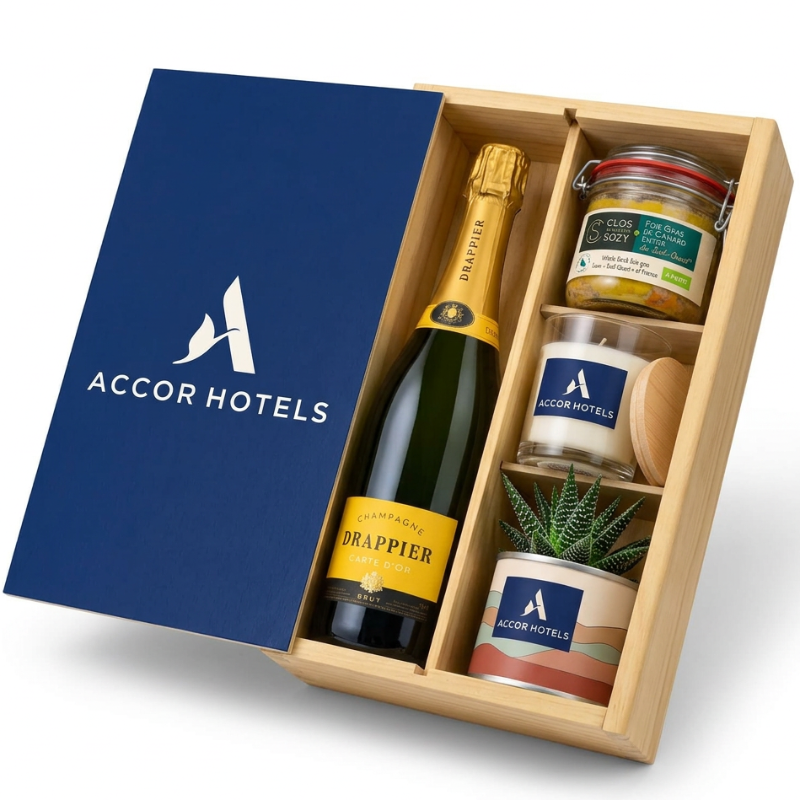 Coffret cadeau d'entreprise sur-mesure avec caisse en bois personnalisée - Le Cadeau Français