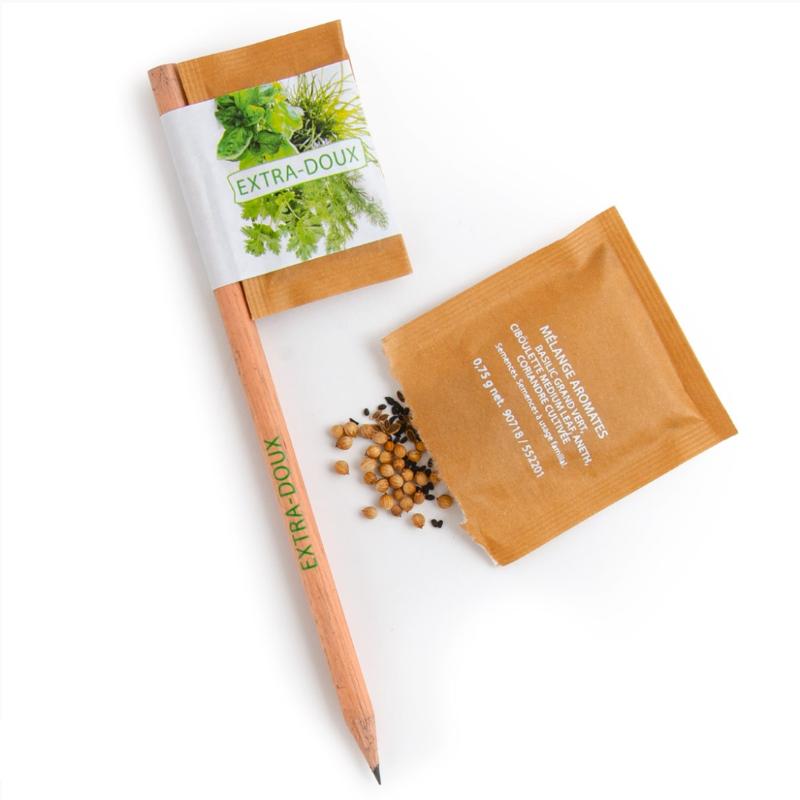 Crayons de bois avec sachet de graines en drapeau personnalisé
