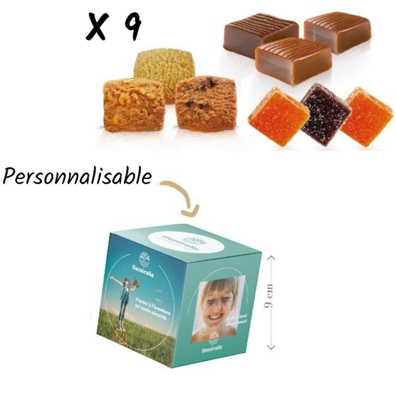 Cube personnalisé contenant 9 friandises
