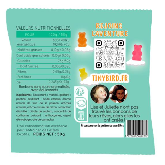 Sachet d'oursons gélifiés vegan & sans sucre 50g