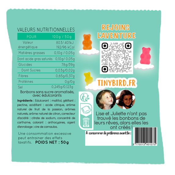 Oursons gélifiés vegan et sans sucre 50g personnalisable 🇫🇷