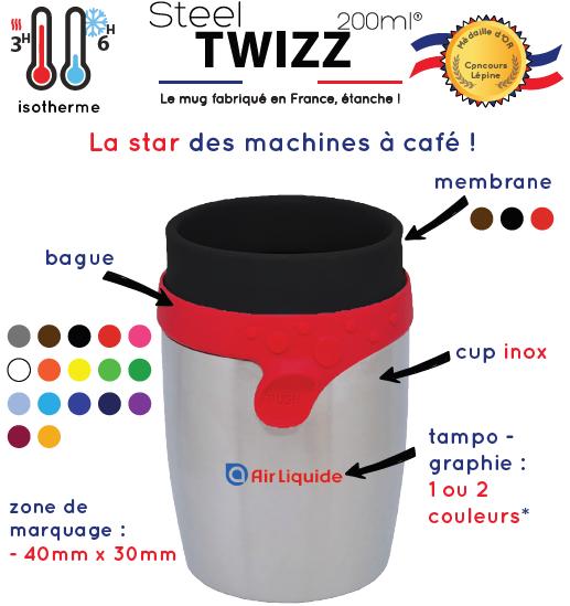 Mug "Twizz" isotherme 200 ml en Acier Inox