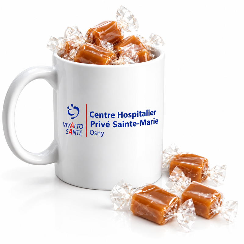 Mug personnalisé garni avec la friandise de votre choix - Le Cadeau Français