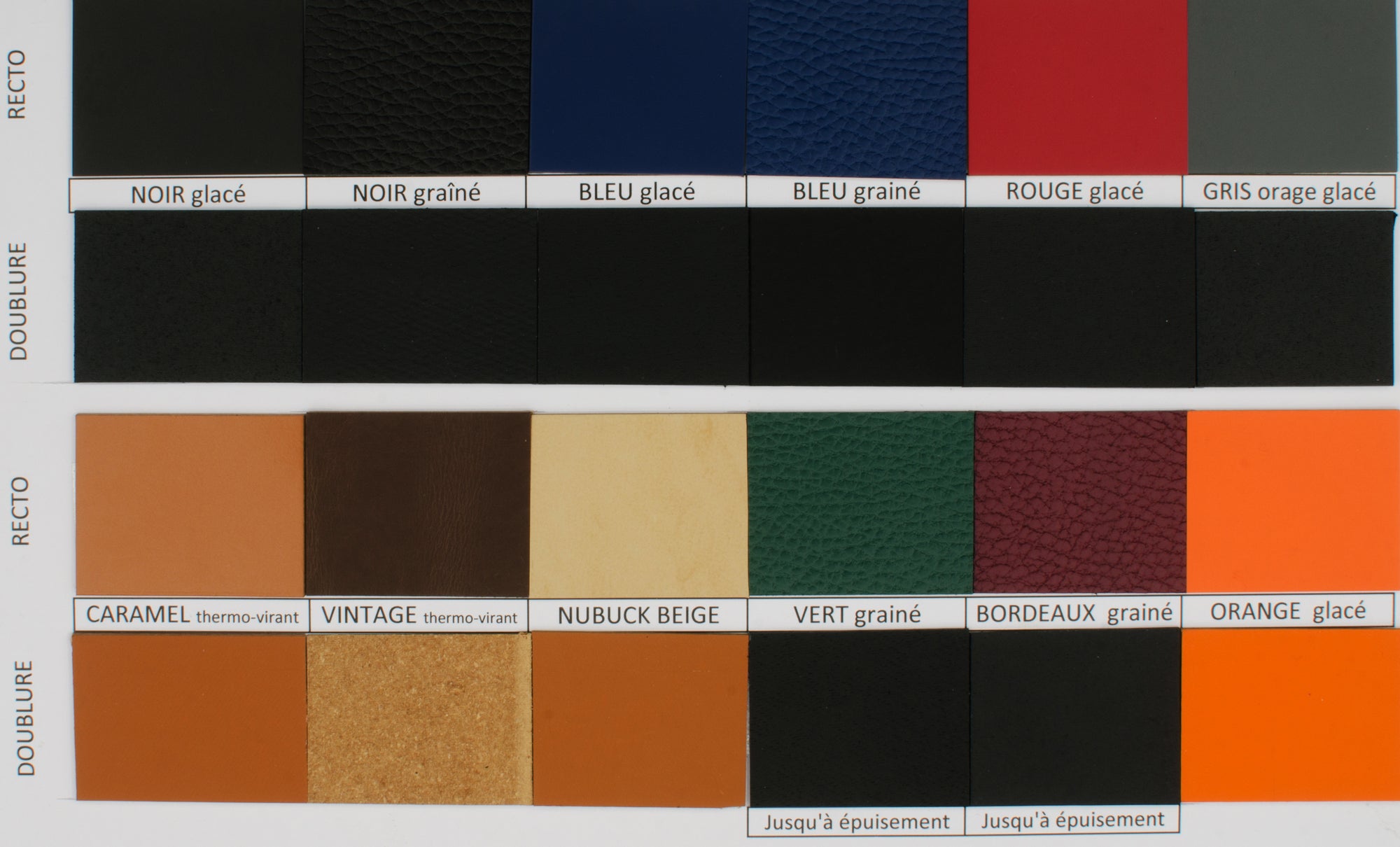 Nuancier produits cuir recyclé personnalisables