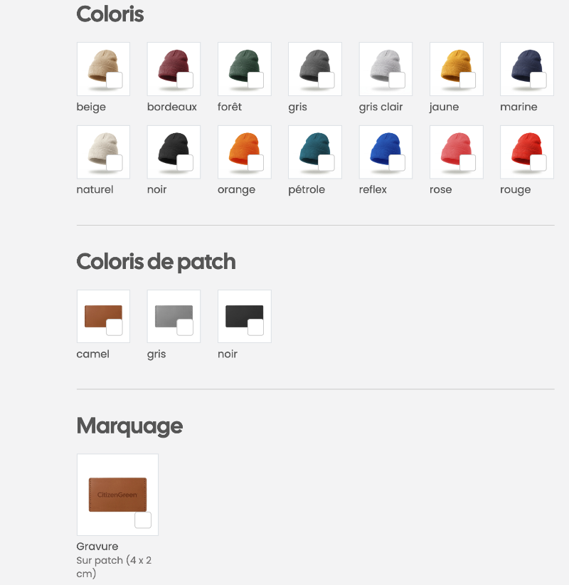 Nuancier coloris bonnet acrylique fabriqué à la demande - Le Cadeau Français