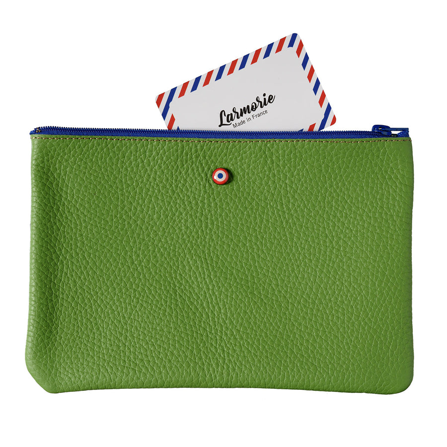 Pochette zippée CAMILLE en cuir de vachette Upcyclé