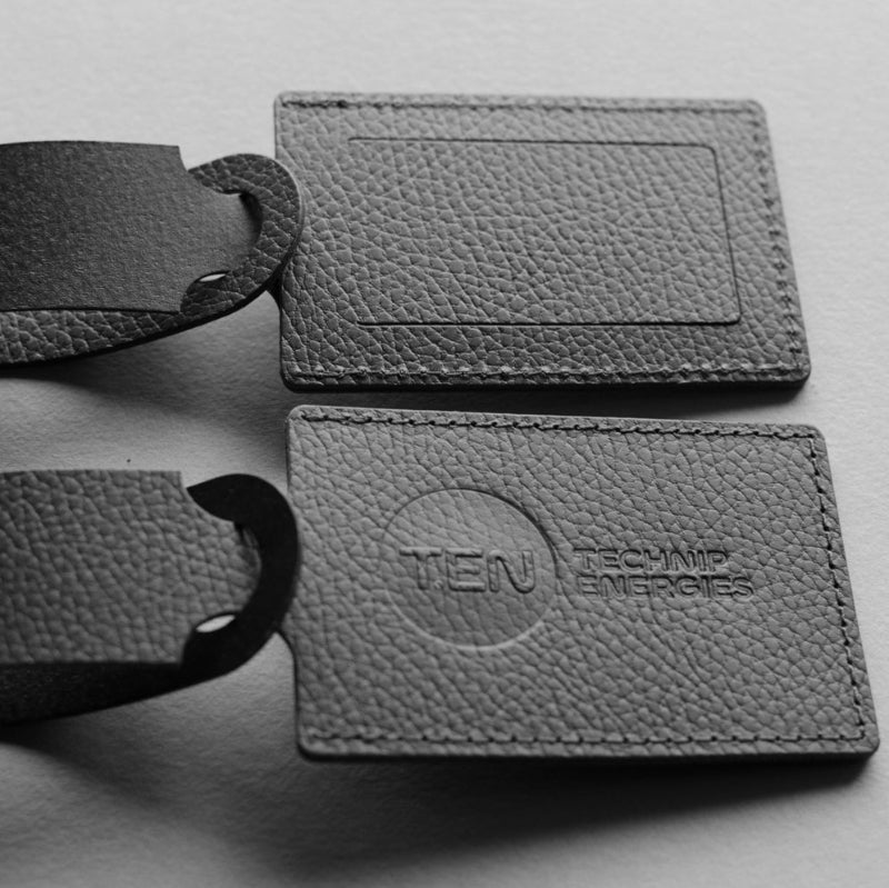 Étiquette à bagage rectangle en cuir recyclé ♻️ personnalisée fabrication France 🇫🇷