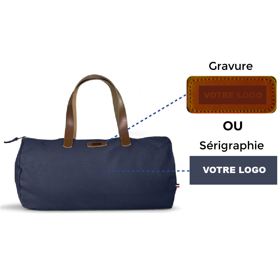 Sac weekend polochon en coton Bio et poignées cuir personnalisable Le Cadeau Français