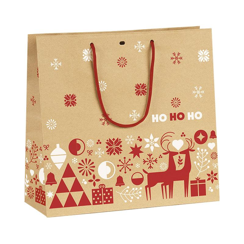 Sac en papier avec décor de Noël et poignée en cordelette