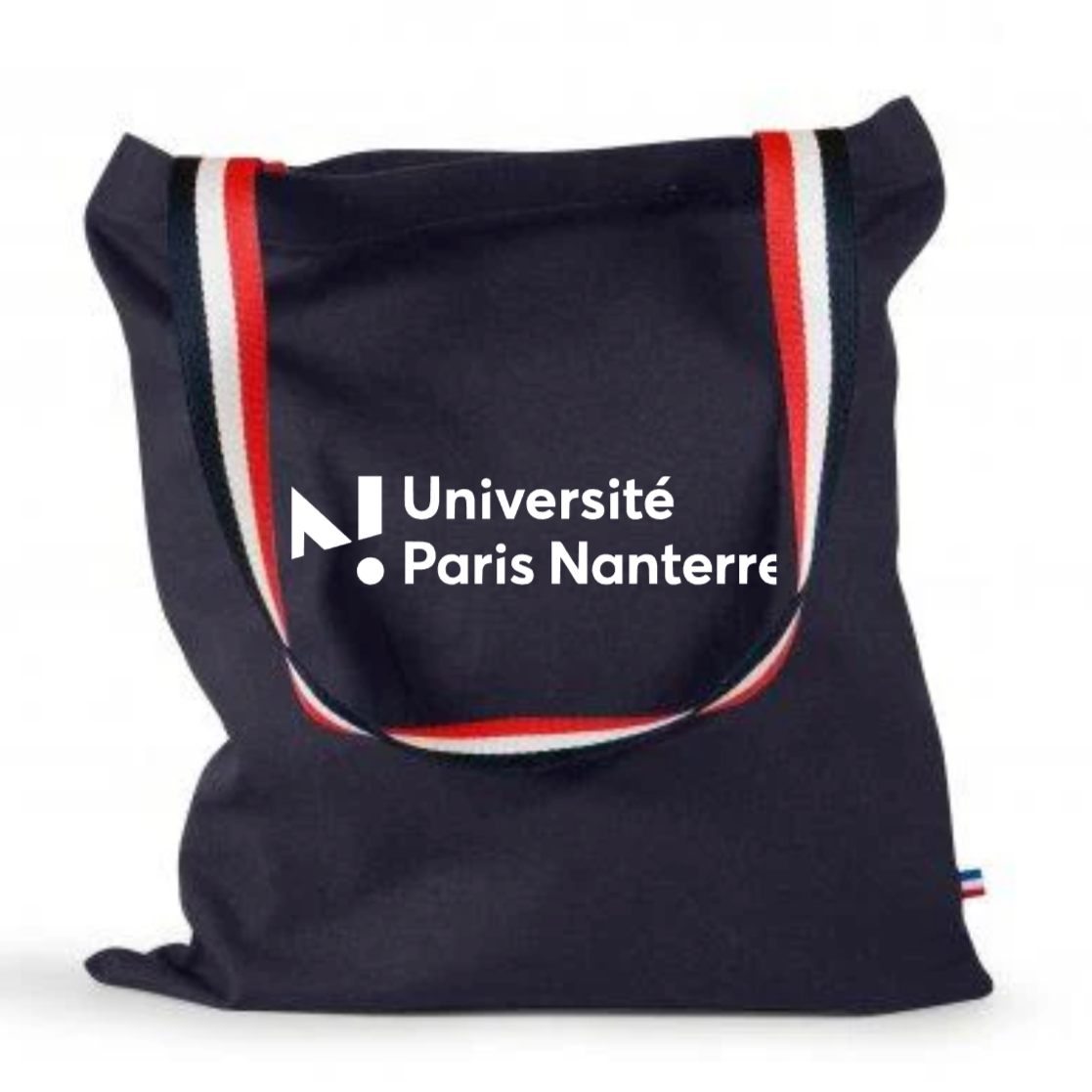 Tote bag bleu marine avec anse tricolore Made in France personnalisé Université Paris Nanterre - Le Cadeau Français
