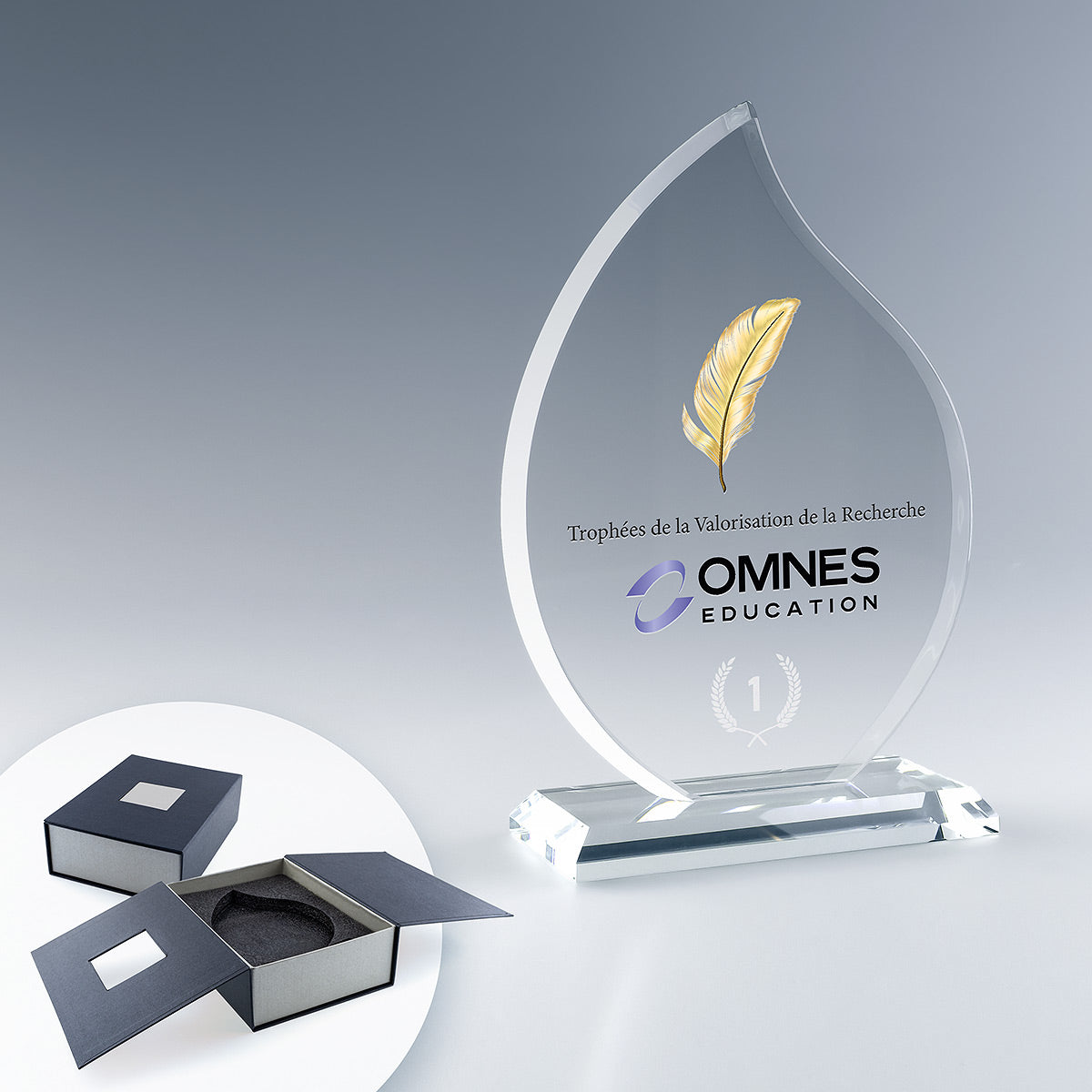 Trophée flamme en verre 17,5 cm sur socle personnalisable 🇫🇷