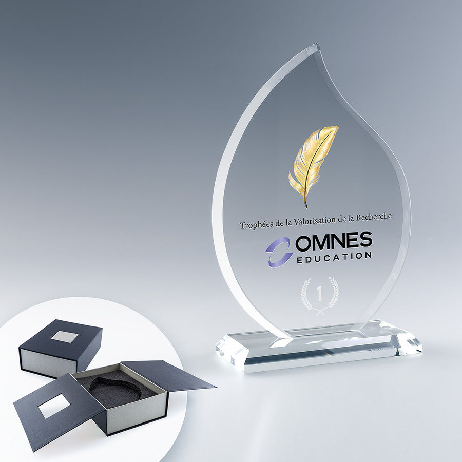 Trophée flamme en verre 17,5 cm sur socle personnalisable 🇫🇷