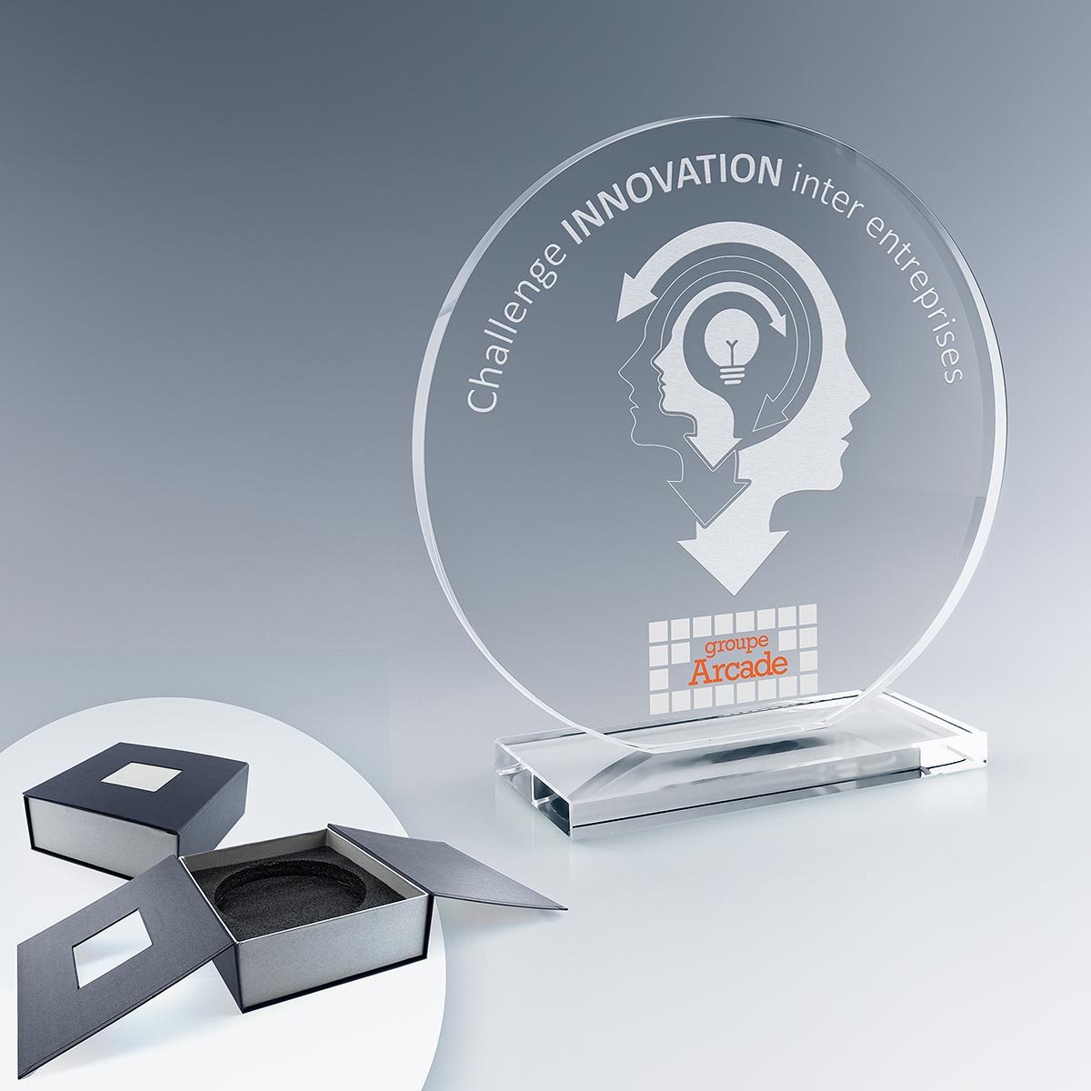 Trophée en verre rond 17 cm sur socle personnalisable 🇫🇷 - Le Cadeau Français