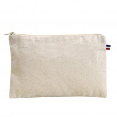 Grande trousse plate zippée en coton bio écru personnalisable fabrication France 🇫🇷