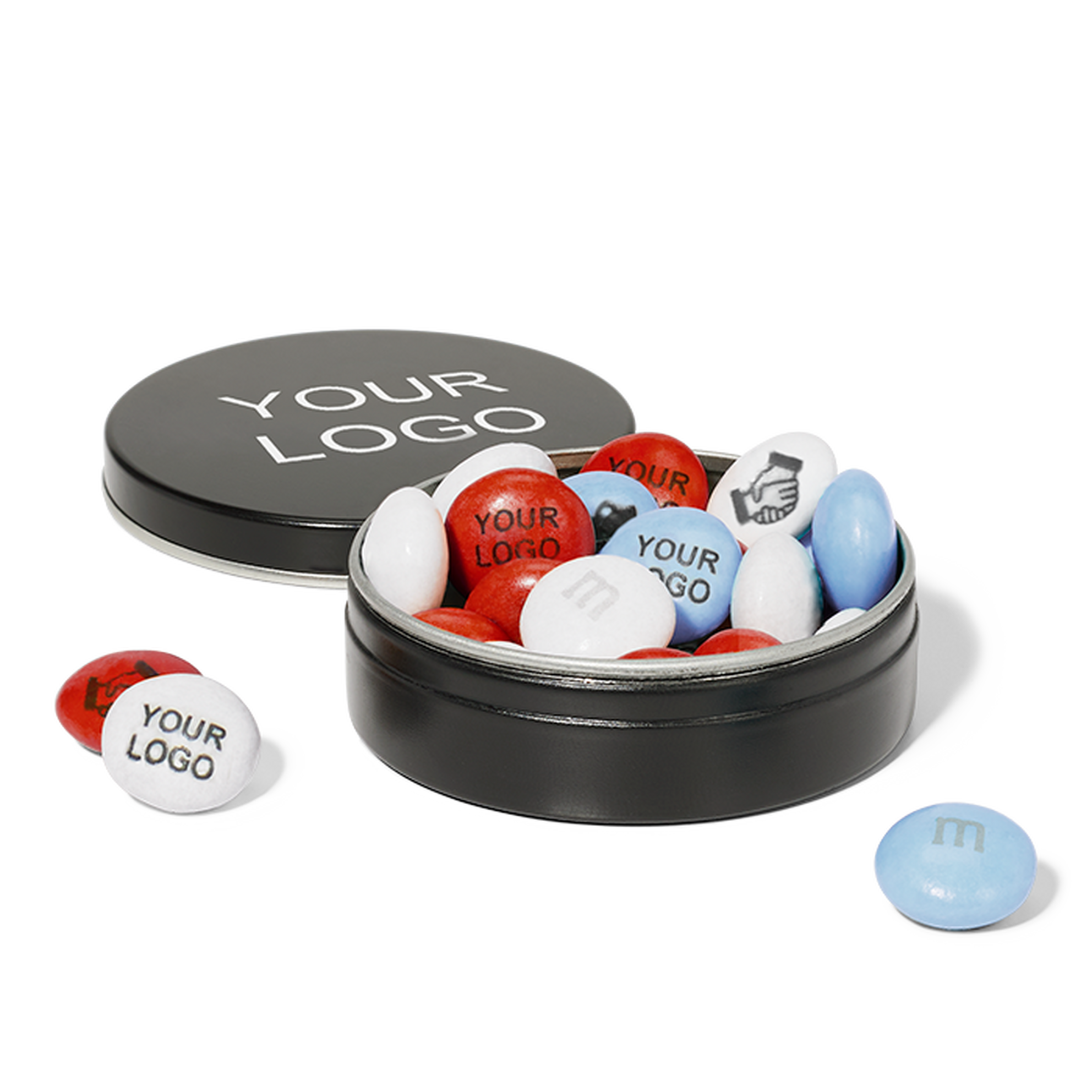 Boîte de M&M's ronde en métal 23g personnalisable - Le Cadeau Français