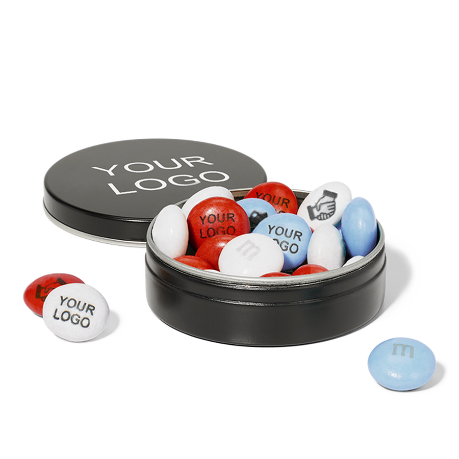 Boîte de M&M's ronde en métal 23g personnalisable - Le Cadeau Français