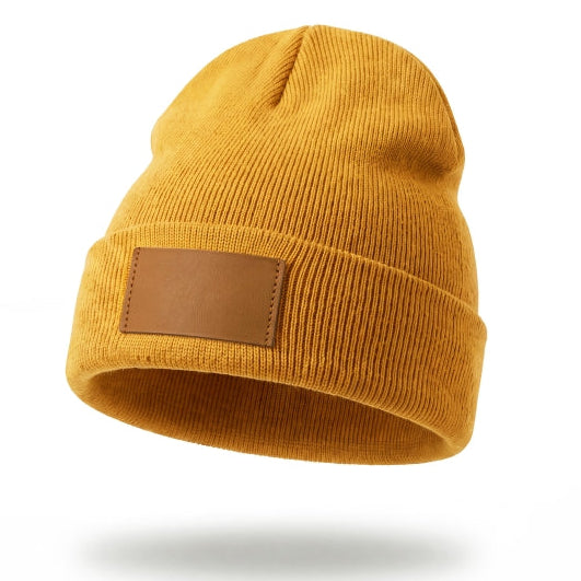 Bonnet en acrylique tissage jacquard, patch cuir personnalisable 🇫🇷 - Le Cadeau Français