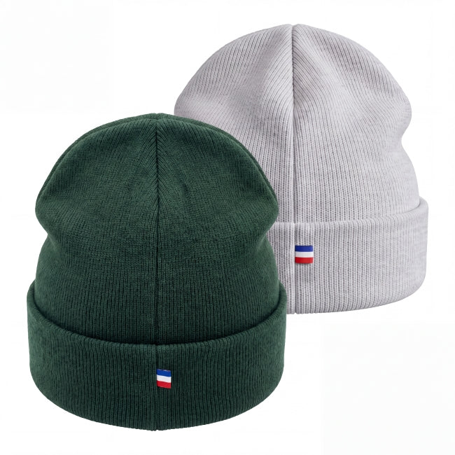 Bonnet en acrylique tissage jacquard, patch cuir personnalisable 🇫🇷 - Le Cadeau Français