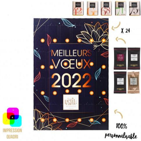 Calendrier de l'AVENT 24 x chocolat et thé Damman personnalisé Le Petit Carré de Chocolat®