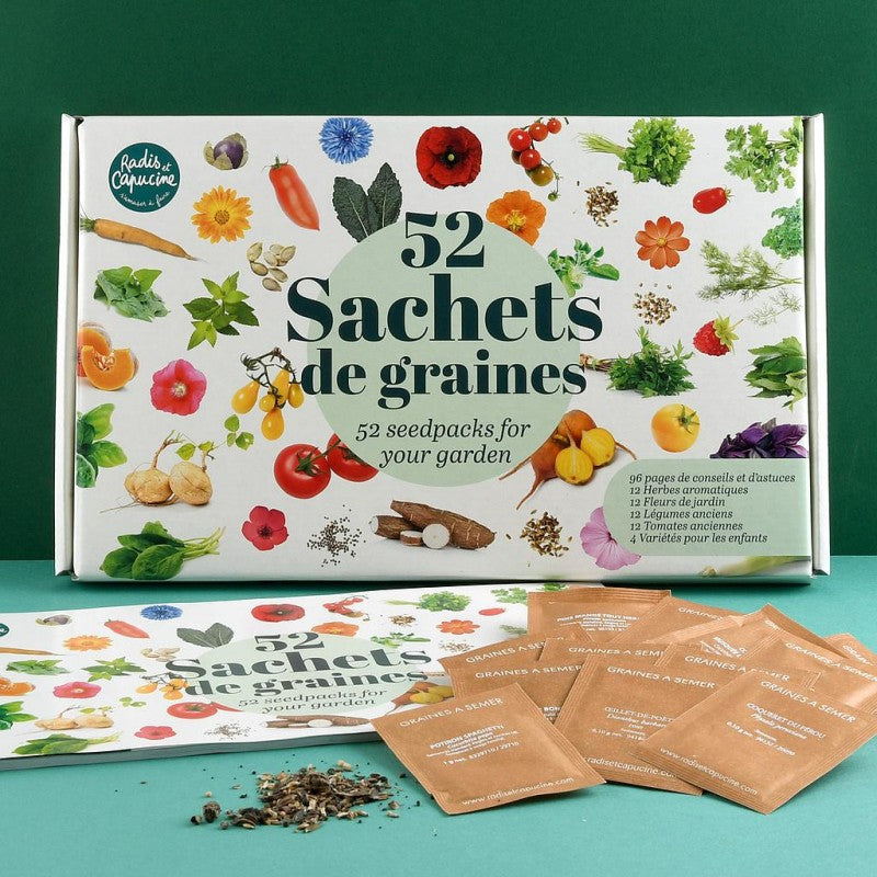 Coffret 52 sachets de graines Radis et Capucine® fabrication France 🇫🇷