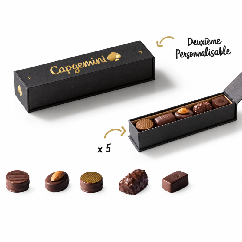 Coffret "Finesse" 5 chocolats Le Petit Carré Gourmand® personnalisé (dorure à chaud) 🇫🇷