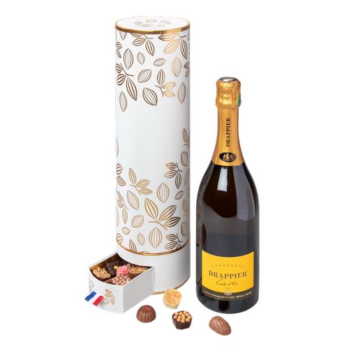 Coffret gourmand tube chocolats premium & Champagne Drappier 🇫🇷 - Le Cadeau Français
