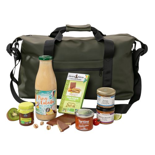 Coffret gourmand VOYAGE, VOYAGE avec sac de voyage waterproof personnalisable 🇫🇷 - Le Cadeau Français