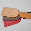 Étiquette à bagage arrondie en cuir recyclé made in France personnalisable