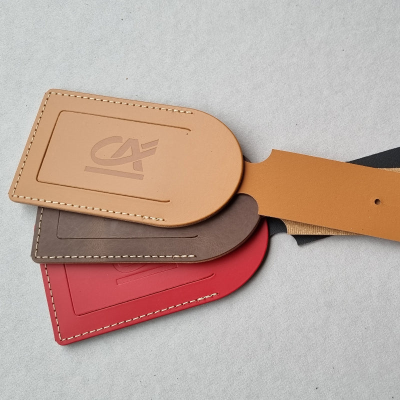 Étiquette à bagage arrondie en cuir recyclé made in France personnalisable