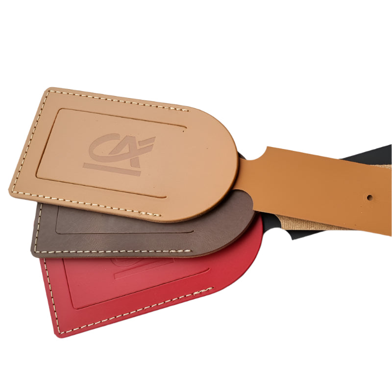 Étiquette à bagage arrondie en cuir recyclé made in France personnalisable