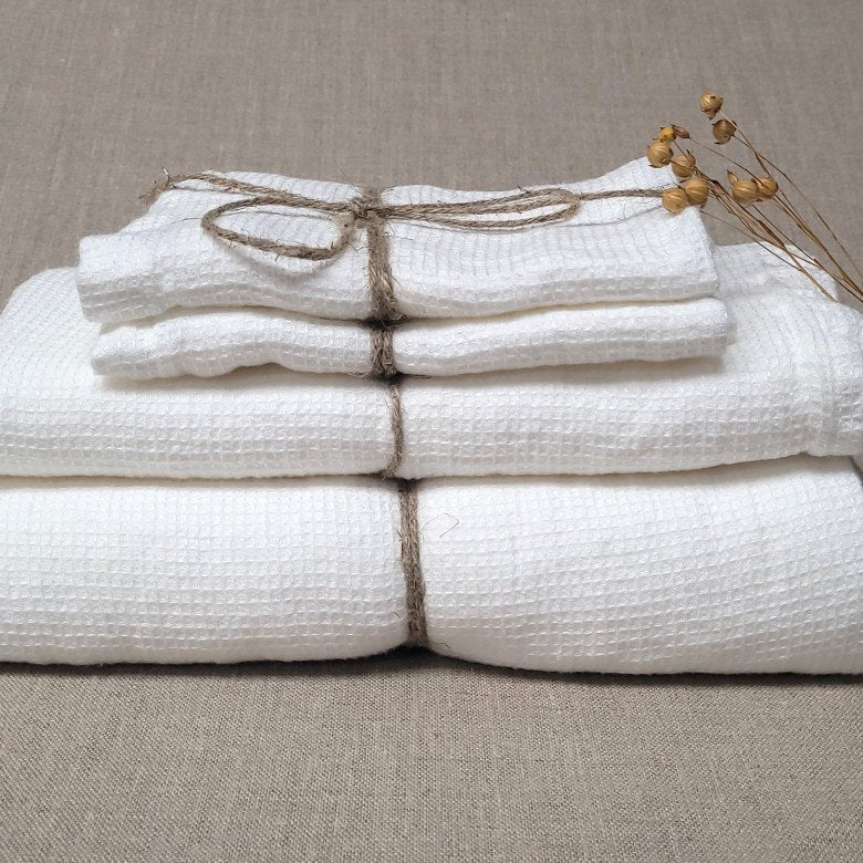 Serviette de bain Nid d'abeille en Lin lavé personnalisable fabrication France 🇫🇷