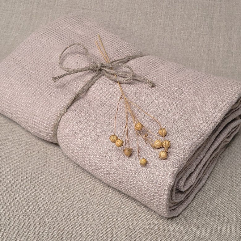 Serviette de bain Nid d'abeille en Lin lavé personnalisable fabrication France 🇫🇷