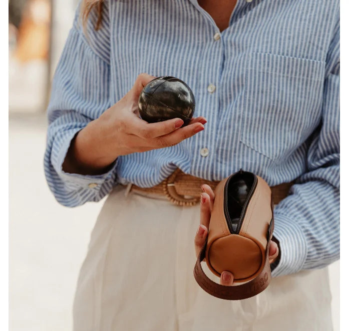 Sacoche en cuir pour set de pétanque OBUT® fabrication France 🇫🇷