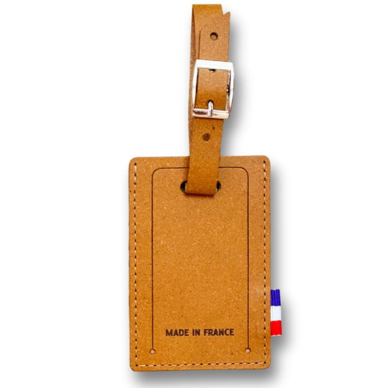 Étiquette à bagage en cuir recyclé avec lanière à fixation métal personnalisable - Le Cadeau Français